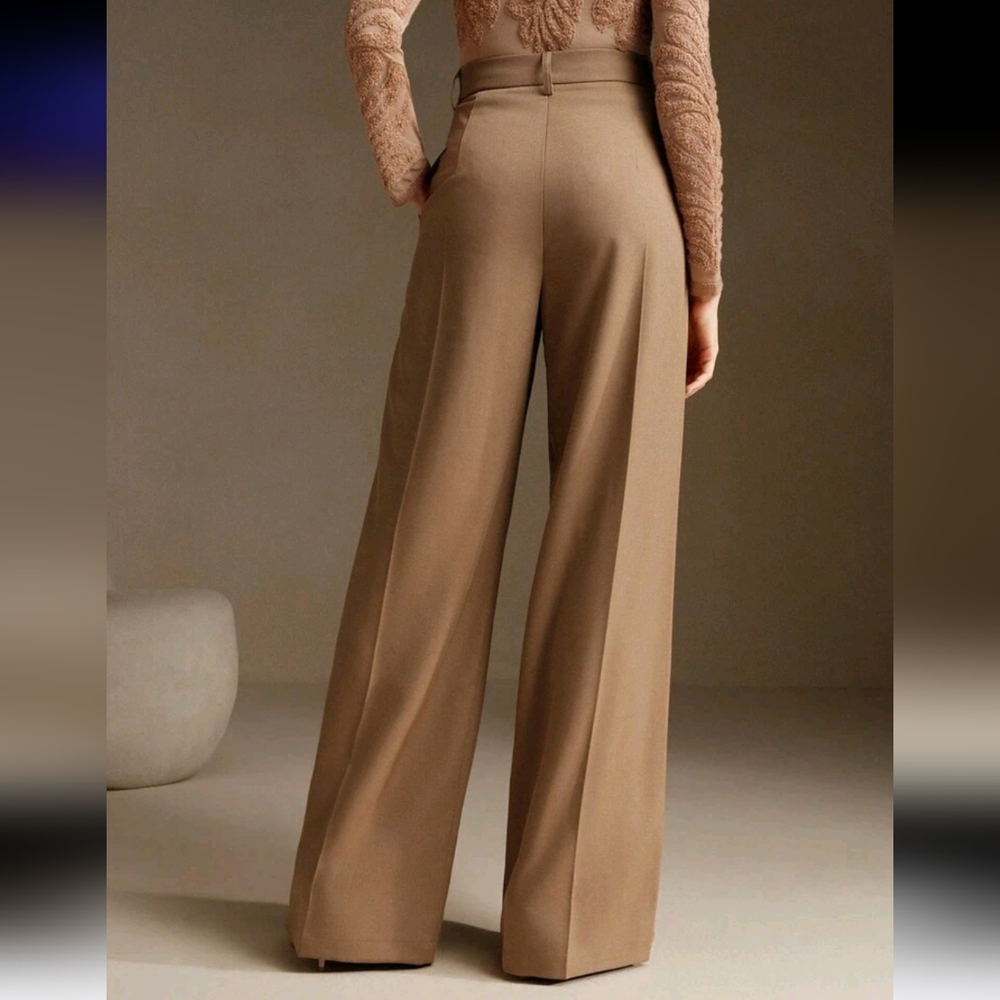 High Waisted Straight Leg Trousers With Floral Embroidery Design, New Year's - Picture 2 of 5